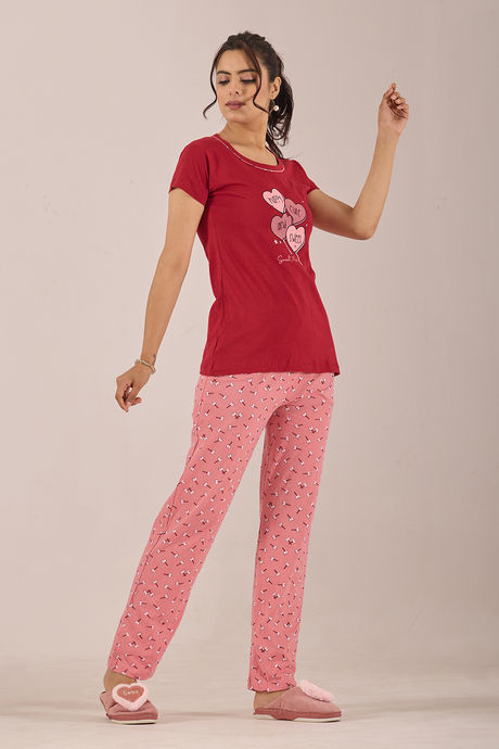 Sweet Moon Knit Cotton Pyjama Set - Darkpink Redishmarun — image 4